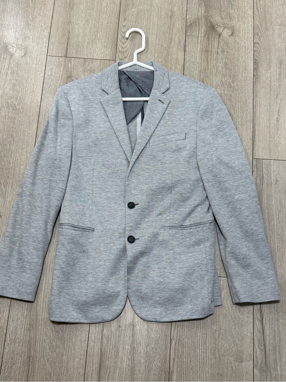 Express Light Gray Knit Two-Button Blazer